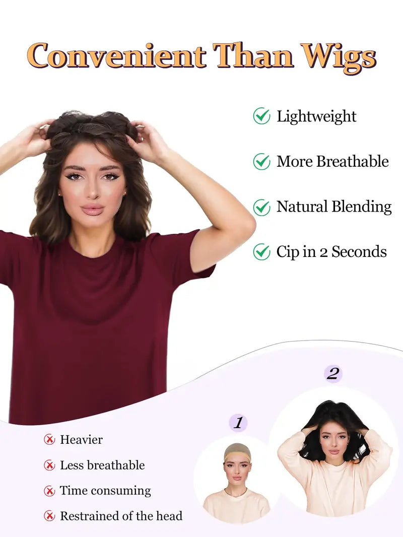 Wavy Clip-In Hair Topper with Bangs – Instant Natural Volume