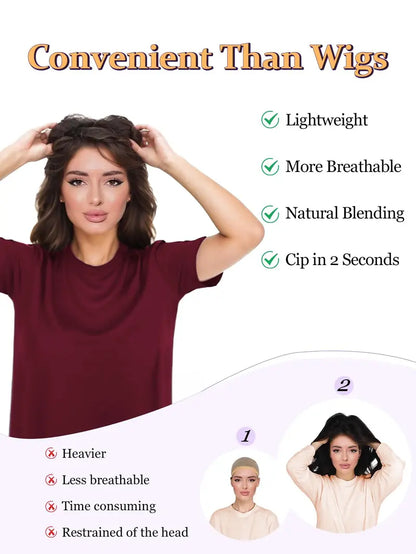 Wavy Clip-In Hair Topper with Bangs – Instant Natural Volume